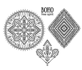 Vector Tribal elements, ethnic collection, aztec stylish ornaments, tribal design isolated on white background.
