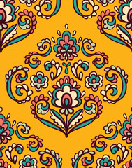 Vintage ornate seamless pattern with Eastern floral elements.  Ornamental vector background.