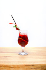 Sangria Cocktail on a wooden table.