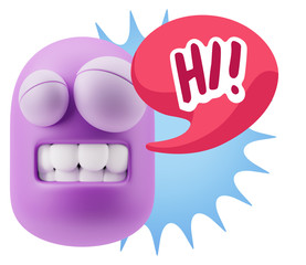 3d Illustration Laughing Character Emoji Expression saying Hi wi