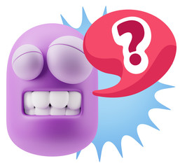 3d Illustration Laughing Character Emoji Expression saying ? wit