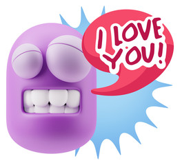 3d Rendering Smile Character Emoticon Expression saying I Love Y