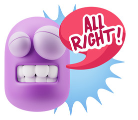 3d Rendering Smile Character Emoticon Expression saying All Righ