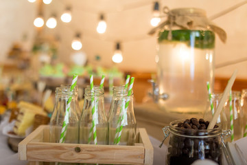 Selection of decorative desserts on a buffet table at a catered luxury event or celebration