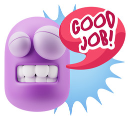 3d Rendering Smile Character Emoticon Expression saying Good Job