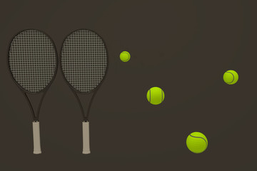 3D rendering of tennis ball and racket