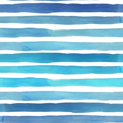 Fotobehang Horizontale strepen Aquarel zeeblauwe strepen