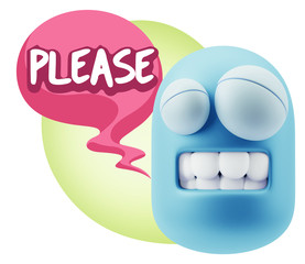 3d Illustration Laughing Character Emoji Expression saying Pleas
