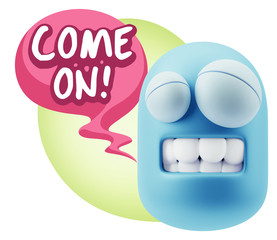 3d Illustration Laughing Character Emoji Expression saying Come