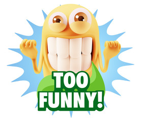 3d Rendering Smile Character Emoticon Expression saying Very Fun