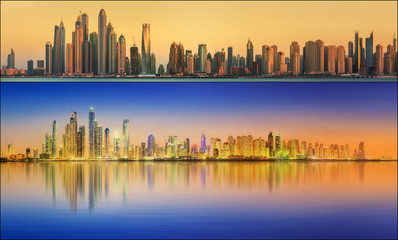 Fototapeta na wymiar Beautiful cityscape set and collage of Dubai