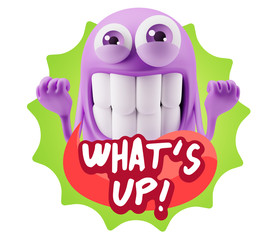 3d Rendering Smile Character Emoticon Expression saying What'S U