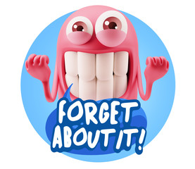 3d Rendering Smile Character Emoticon Expression saying Forget A