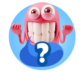 3d Illustration Laughing Character Emoji Expression saying ? wit