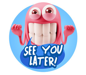 3d Illustration Laughing Character Emoji Expression saying See Y