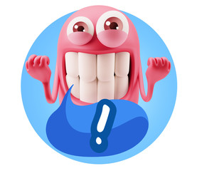 3d Rendering Smile Character Emoticon Expression saying ! with C