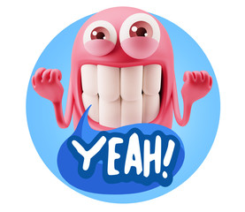 3d Illustration Laughing Character Emoji Expression saying Yeah