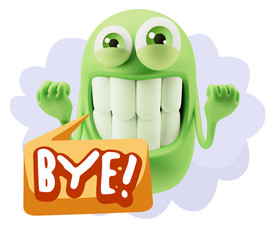 3d Illustration Laughing Character Emoji Expression saying Bye w