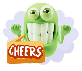 3d Rendering Smile Character Emoticon Expression saying Cheers w