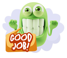 3d Rendering Smile Character Emoticon Expression saying Good Job