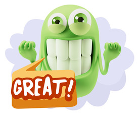 3d Illustration Laughing Character Emoji Expression saying Great