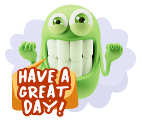 3d Rendering Smile Character Emoticon Expression saying Have A G