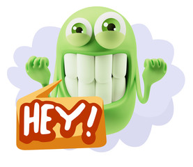 3d Illustration Laughing Character Emoji Expression saying Hey w