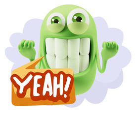 3d Illustration Laughing Character Emoji Expression saying Yeah