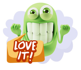 3d Rendering Smile Character Emoticon Expression saying I Love I