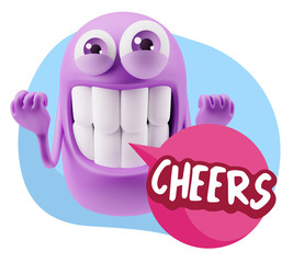 3d Rendering Smile Character Emoticon Expression saying Cheers w
