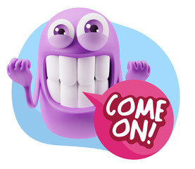 3d Illustration Laughing Character Emoji Expression saying Come