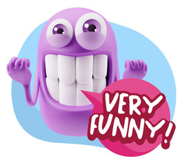 3d Rendering Smile Character Emoticon Expression saying Very Fun