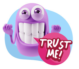 3d Illustration Laughing Character Emoji Expression saying Trust