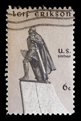 United States used postage stamp showing the viking explorer Leif Erikson