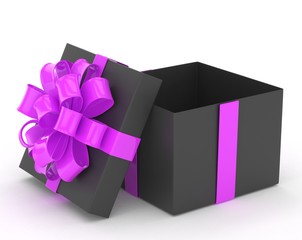 open gift box with bows isolated on white. 3d rendering.