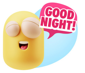 3d Rendering Smile Character Emoticon Expression saying Good Nig