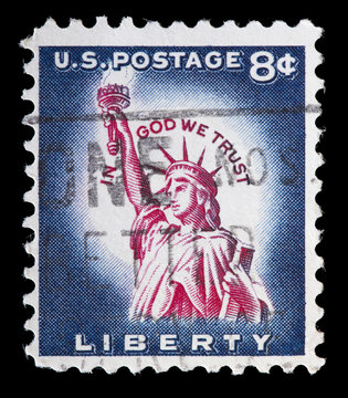 United States used postage stamp showing the Statue of Liberty