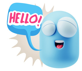 3d Rendering Smile Character Emoticon Expression saying Hello wi