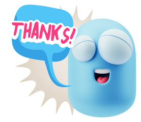 3d Rendering Smile Character Emoticon Expression saying Thanks w