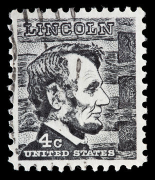 United States used postage stamp showing President Abraham Lincoln