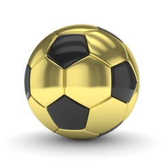 Golden soccer ball on white background. 3D rendering.