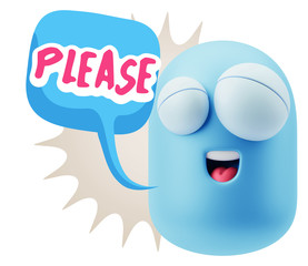 3d Illustration Laughing Character Emoji Expression saying Pleas