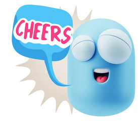 3d Rendering Smile Character Emoticon Expression saying Cheers w
