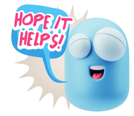 3d Illustration Laughing Character Emoji Expression saying Hope