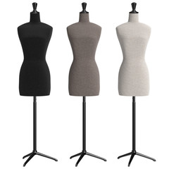 Female mannequins with stand retro style, front view. 3D graphic - 112777571