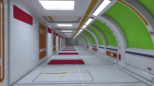 3d render interior. Futuristic hallway. Interior concept design and chroma key