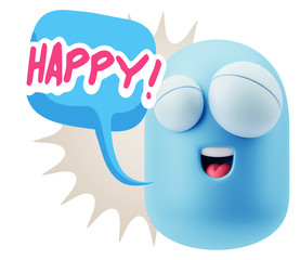 3d Rendering Smile Character Emoticon Expression saying Happy wi
