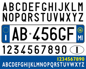 italian car plate with symbols, numbers and letters