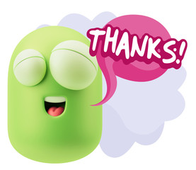 3d Rendering Smile Character Emoticon Expression saying Thanks w