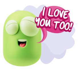 3d Illustration Laughing Character Emoji Expression saying I Lov